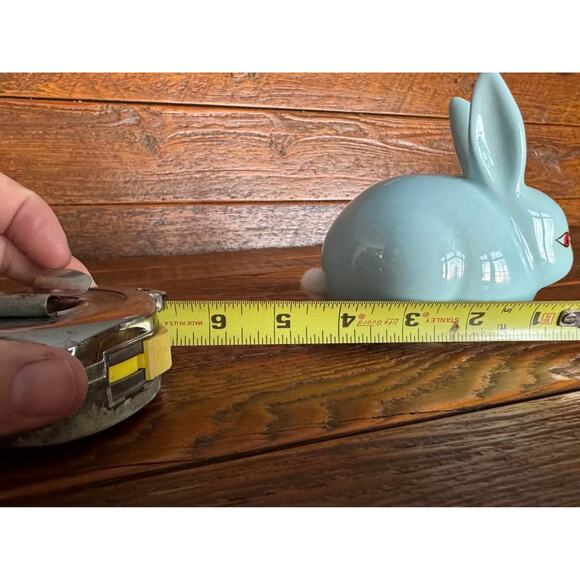 Ceramic Bunny Rabbit Figurine Light Blue Whimsical Easter Spring Decor - Picture 7 of 10